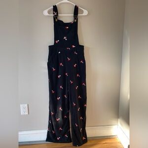 Cider Black and Red Jumpsuit with Mushroom Pattern